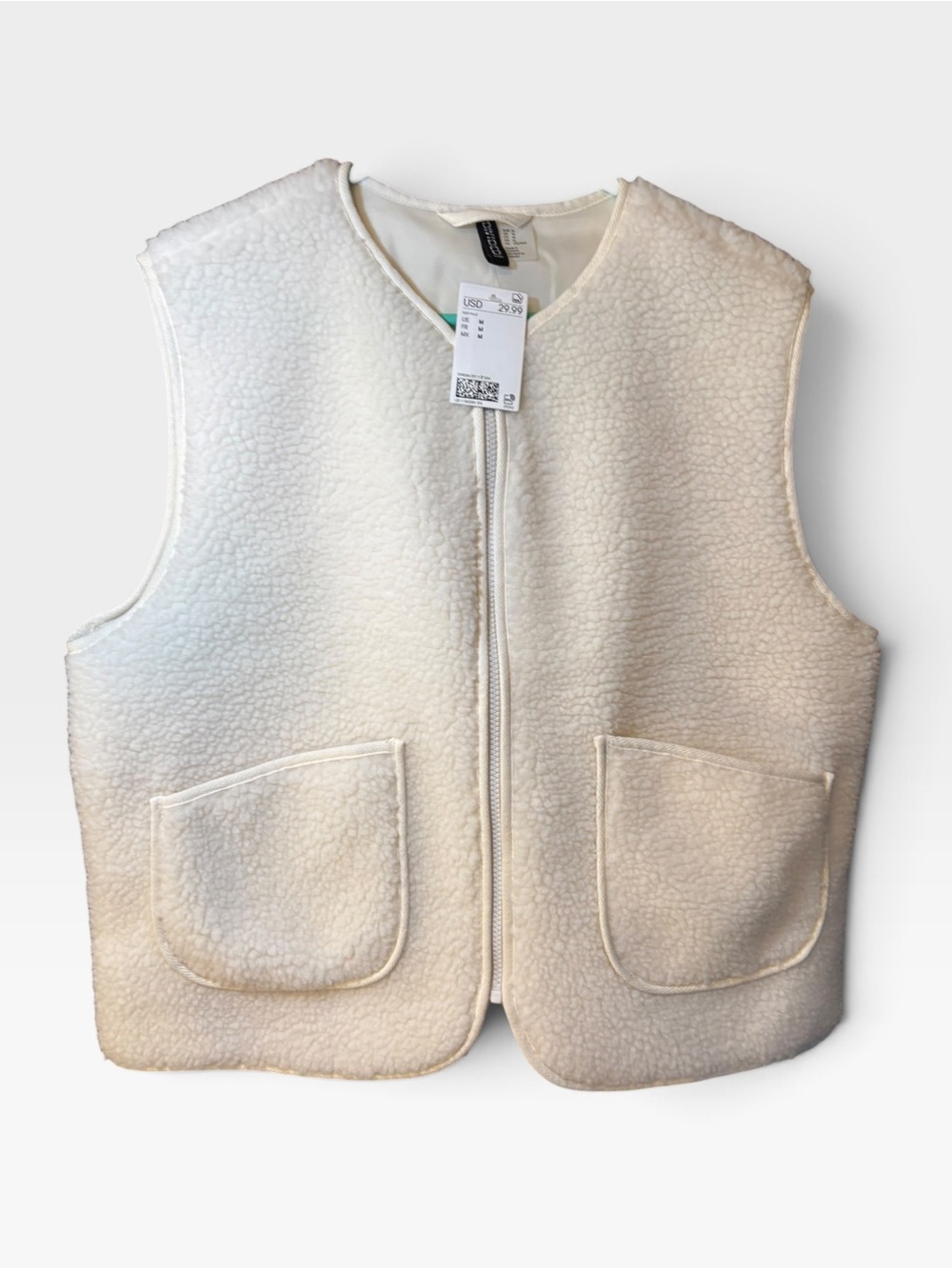 NWT H&M White Sherpa Fleece Teddy Vest Gorpcore Minimalist M